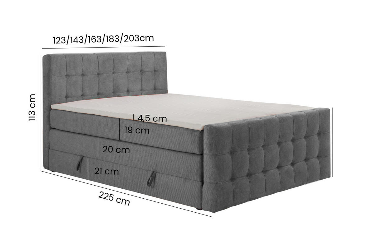 BOXSPRINGBETT IMPERIAL mit Topper und Bettkasten, Grau, 120x200 cm - Grau, Textil (120/200cm) - KS Home Concept