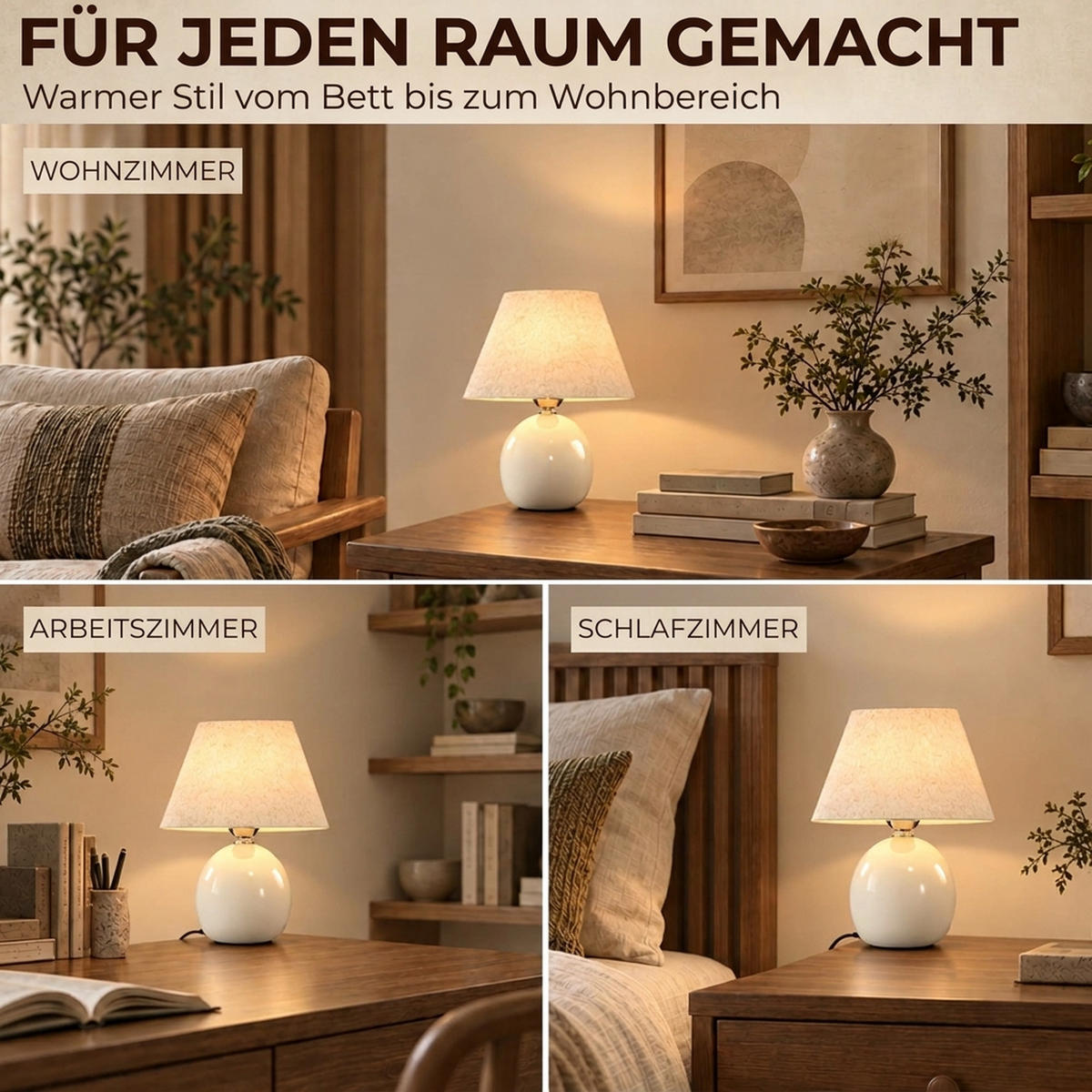 TISCHLAMPE Keramik Leinenoptik Cremeweiß - Creme, Keramik (25/25/27cm) - HOMCOM