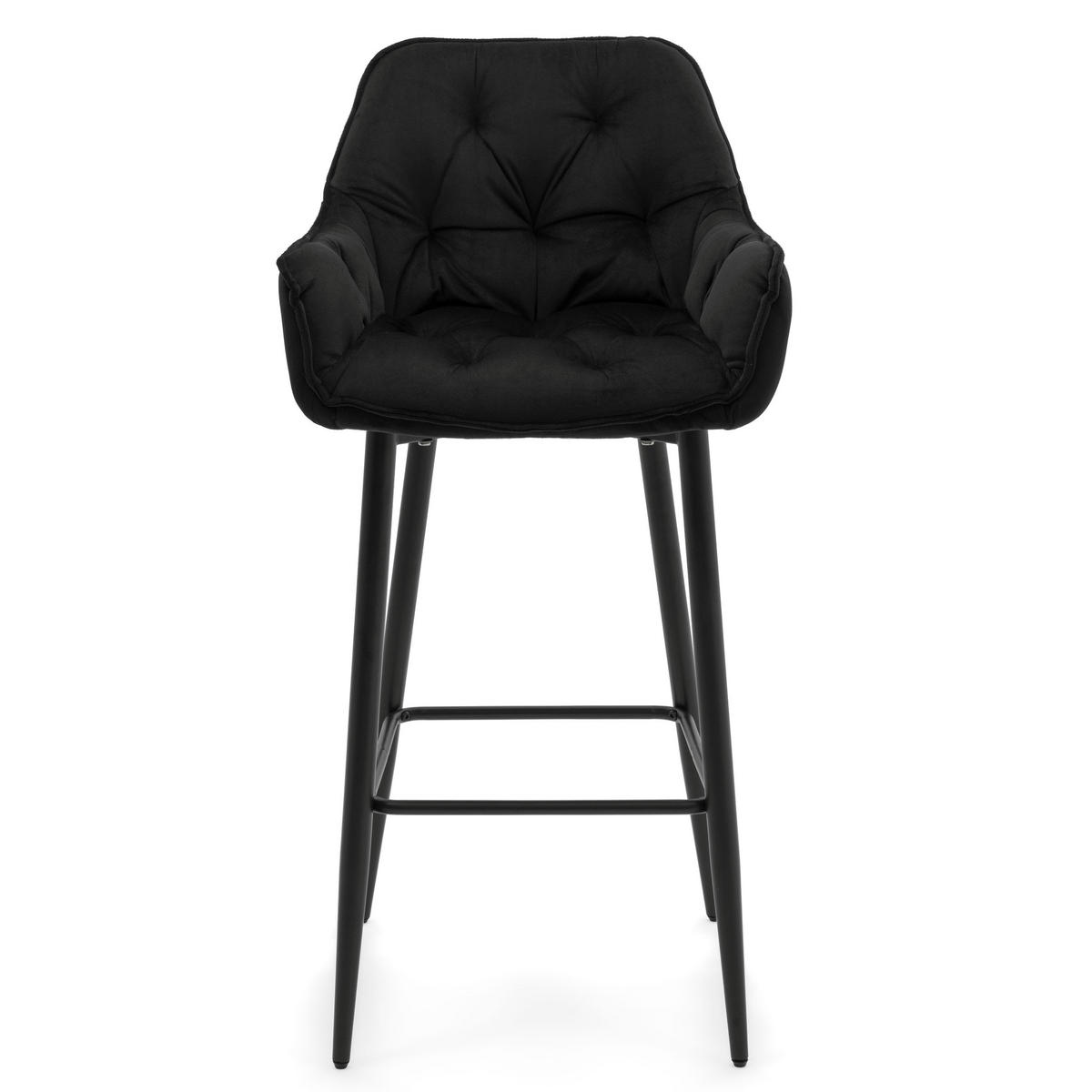 BARHOCKER SIENA gepolstert mit Steppung - schwarz - Samt Velours - Schwarz, Metall (53/97/52cm) - NEW HOME