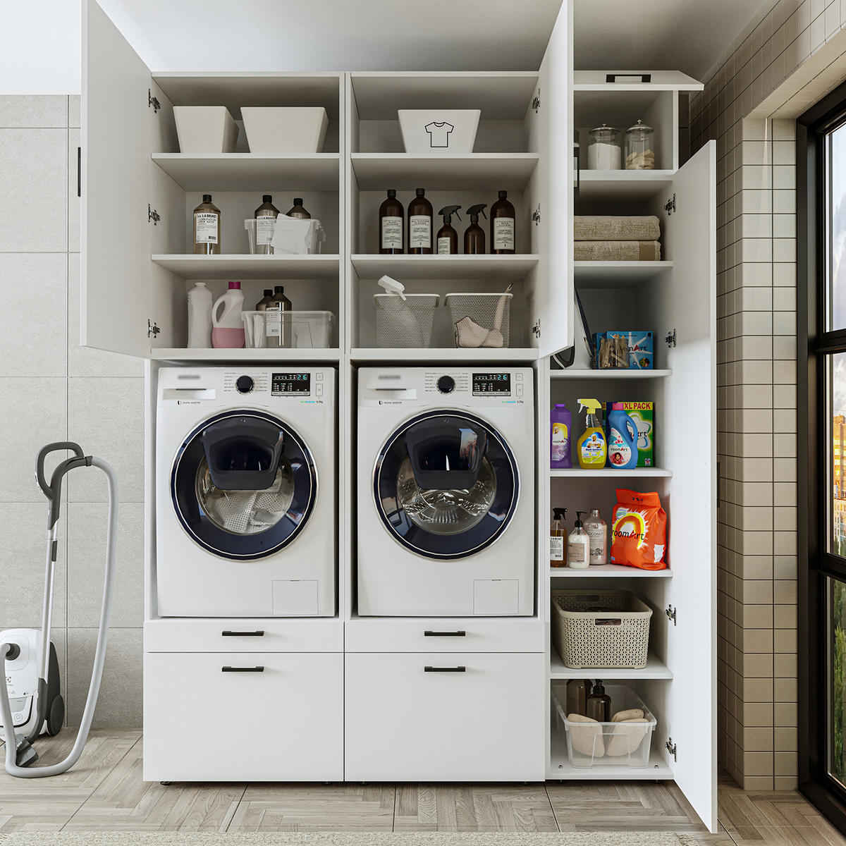 WASCHMASCHINENSCHRANK Serie 2 179cm Breit, 240cm Hoch - Eichefarben, Holzwerkstoff (179/240/67cm)