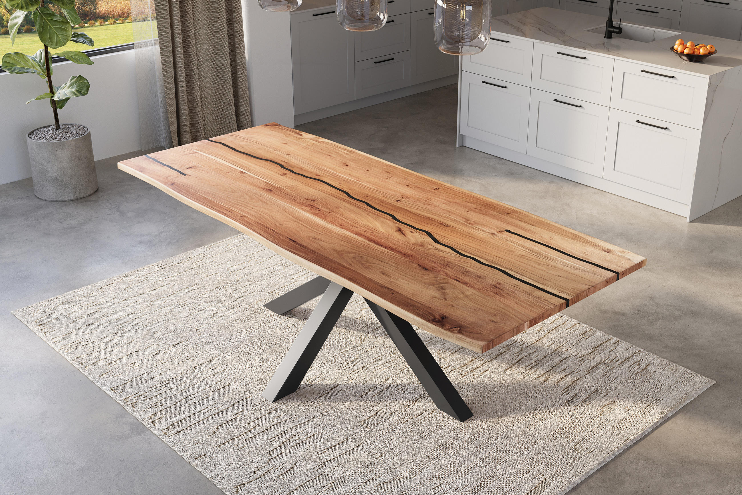 ESSTISCH POLLY - Beige/Schwarz, Holz/Metall (100/300/77cm) - SAM