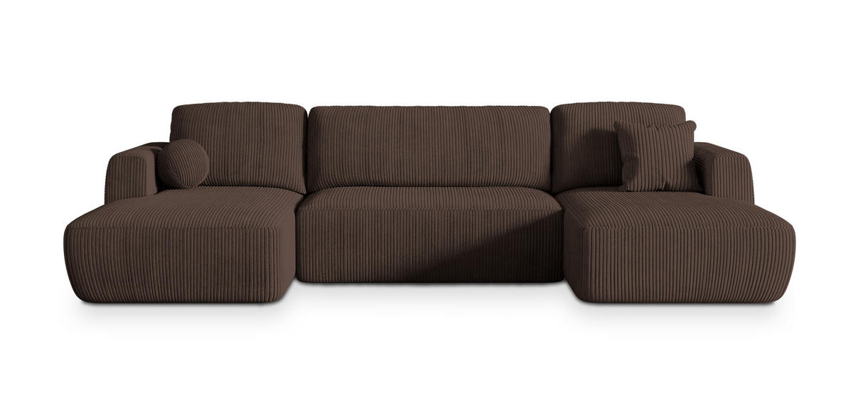 WOHNLANDSCHAFT SENTUM P Braun Kordstoff mit Schlaffunktion - Braun, Holz (330/90/148cm) - MASSENO