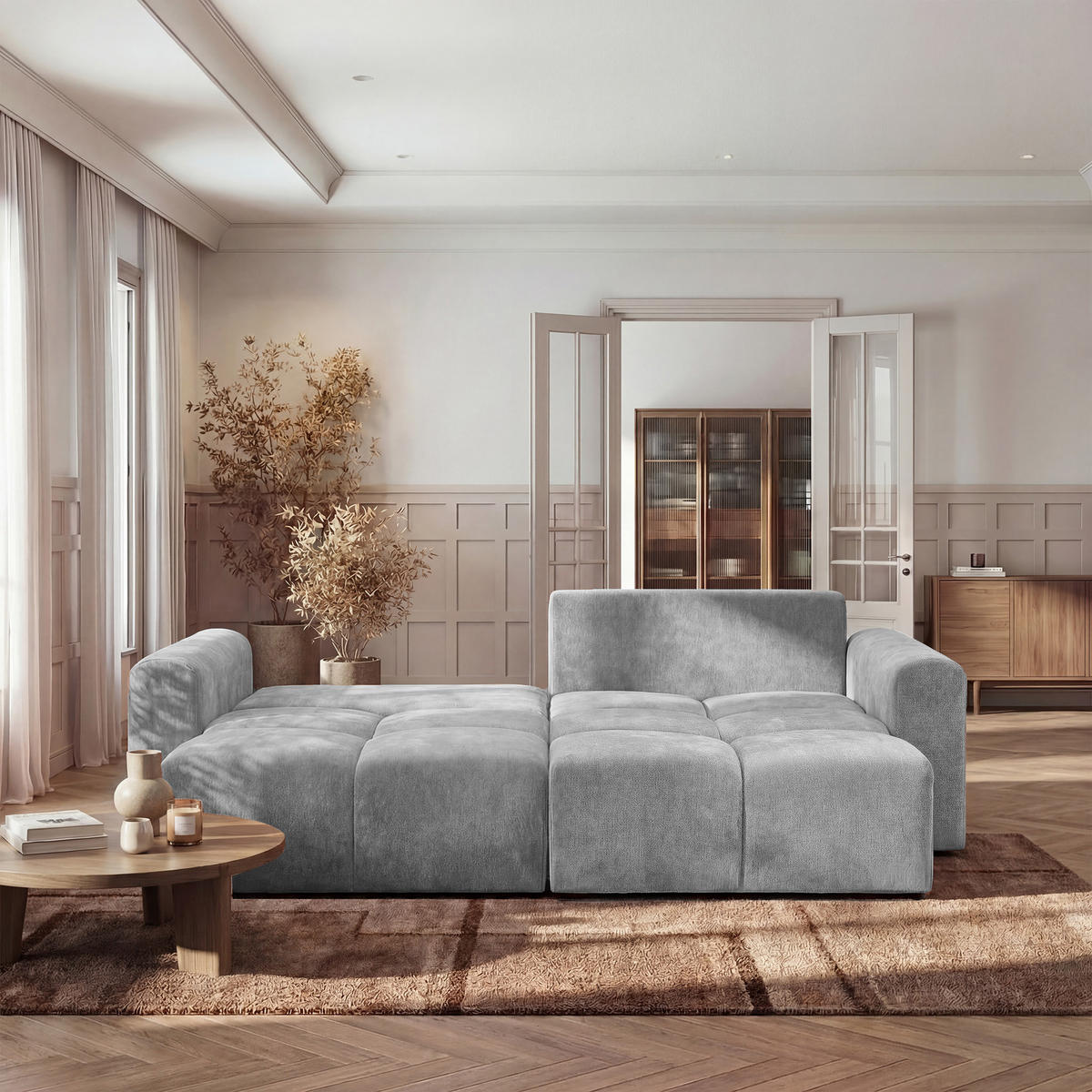 ECKSOFA BALOO mit Schlaffunktion und Bettkasten Hellgrau - Hellgrau, Holzwerkstoff/Kunststoff (250/90/160cm) - Idohome