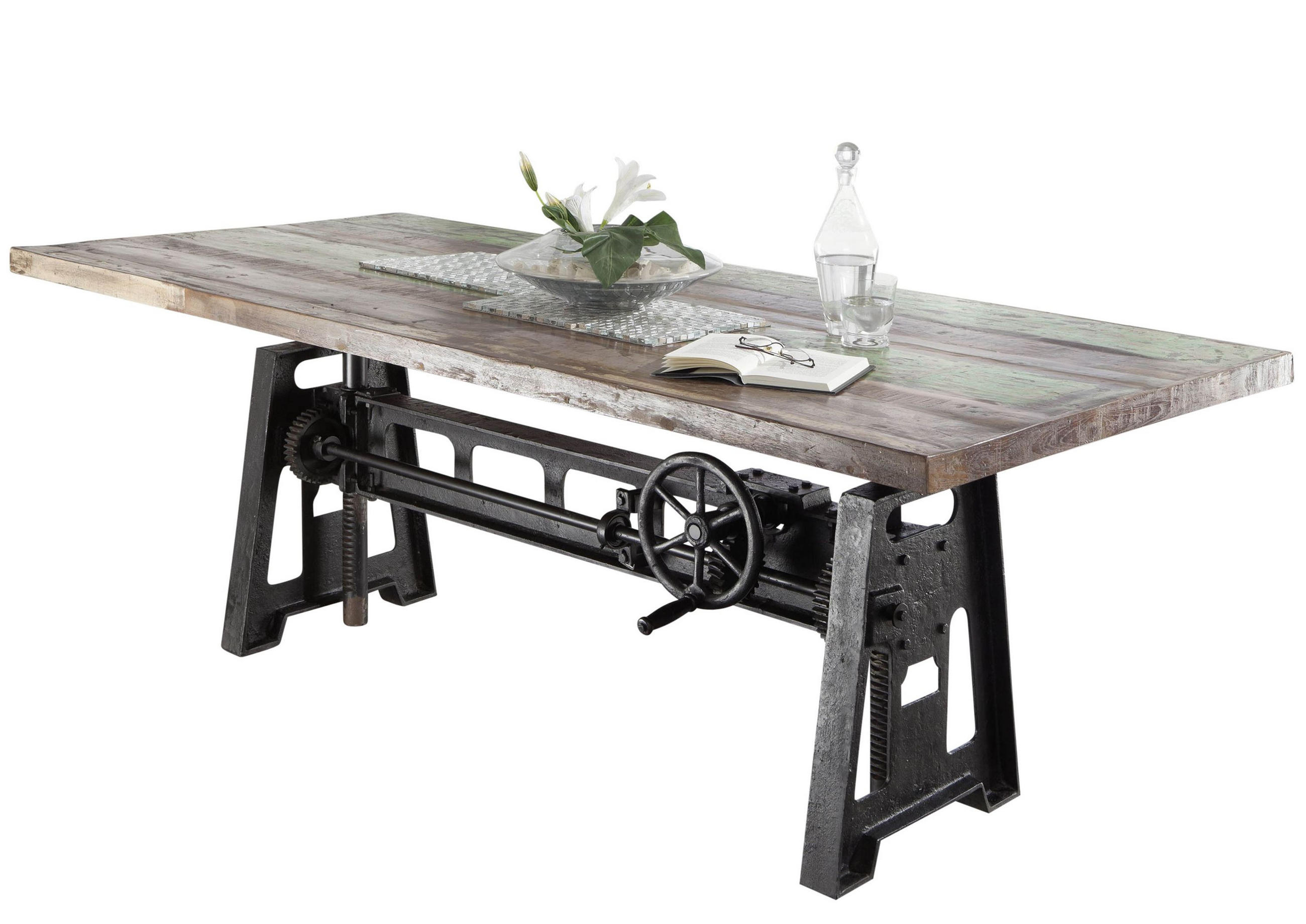 ESSTISCH Altholz höhenverstellbar 200x100x75-105 mehrfarbig lackiert INDUSTRIAL #23 - Multicolor, Holz (200/100/75cm) - Massivmoebel24