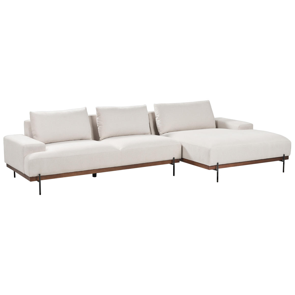 3-SITZER-ECKSOFA hellbeige rechtsseitig Mariferd - Beige/Dunkelbraun, Textil (316/146cm) - Beliani