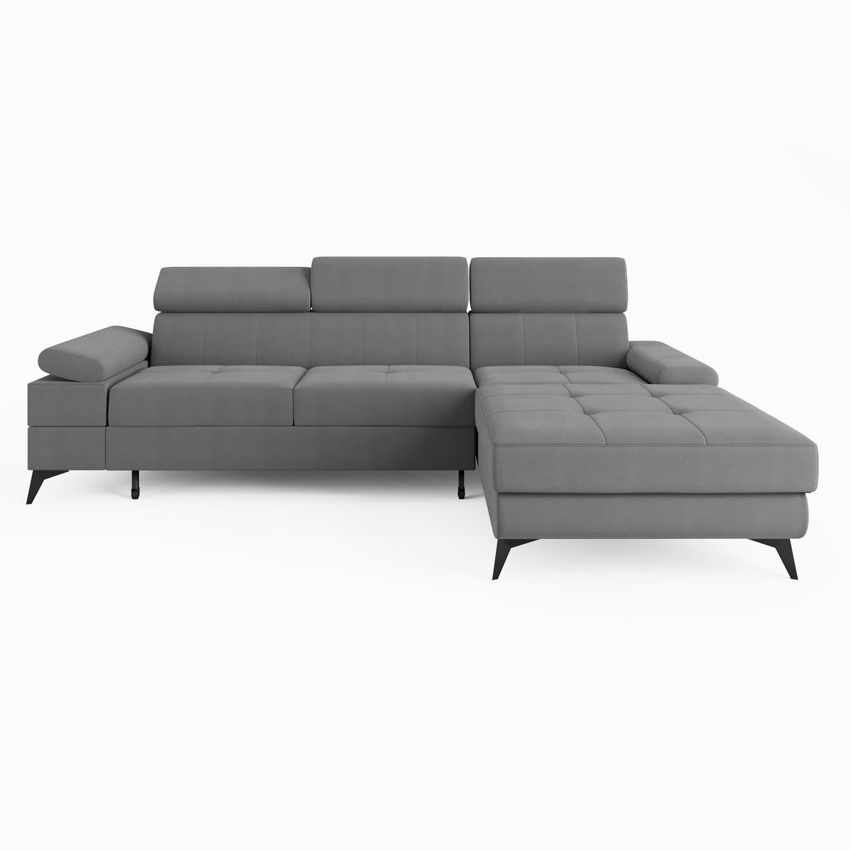 ECKSOFA VENTO Rechts Ecru Velours Easy Clean L-Form Couch mit Schlaffunktion & Bettkasten - Ecru/Schwarz, Holz (261/190cm) - Barchello