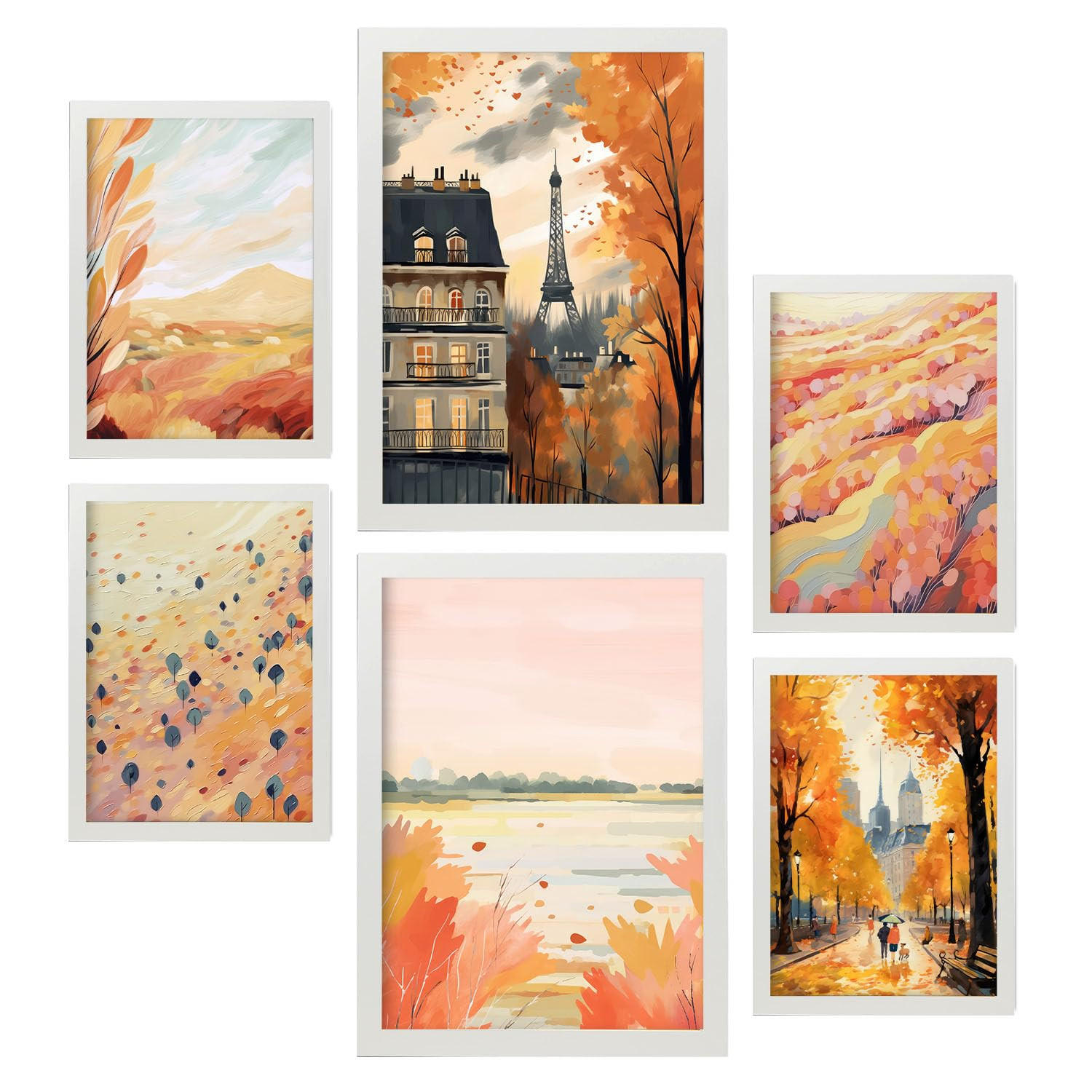 POSTER Set Mit 6 Pariser Außenbezüge In Damenplakat A3 & A4 Weißer Rahmen - Weiß, Papier (29/3cm) - Nacnic