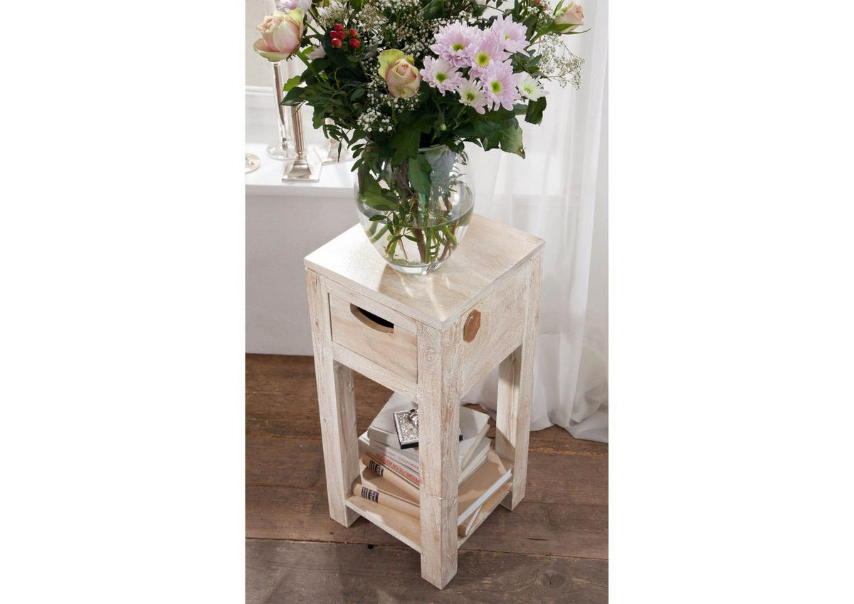 BEISTELLTISCH Akazie 29x29x65 white stone getüncht NATURE WHITE #31 - Beige, Holz (29/29/65cm) - Massivmoebel24