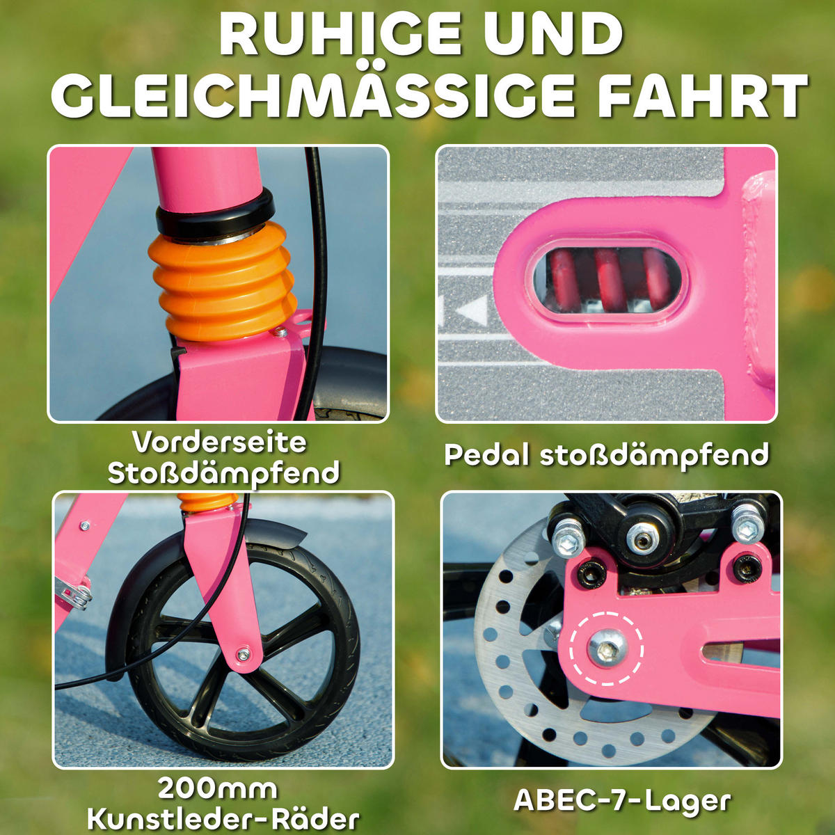 ROLLER Kinder Scooter mit verstellbar Griffen klappbar höhenverstellbar Rosa - Rosa, Metall (94/36/103cm) - AIYAPLAY