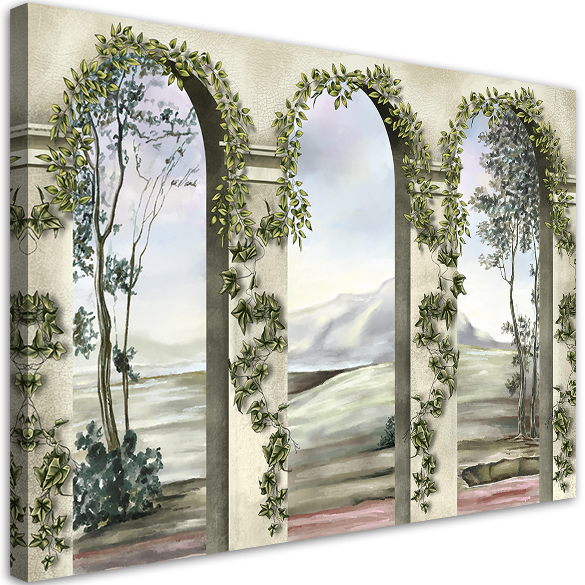 WANDBILD Säulen und Bögen mit Efeu 100x70cm - Beige, Textil (100/70cm) - Feeby