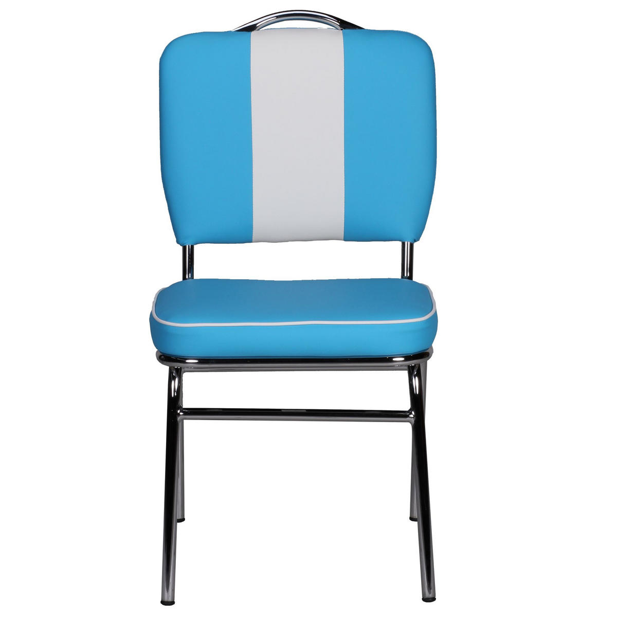 ESSZIMMERSTUHL Kunstleder mit Metallgestell Retro 50er Jahre gepolstert, Blau 47x45x90 cm - Blau/Silberfarben, Kunststoff/Textil (47/90/45cm) - KADIMA DESIGN
