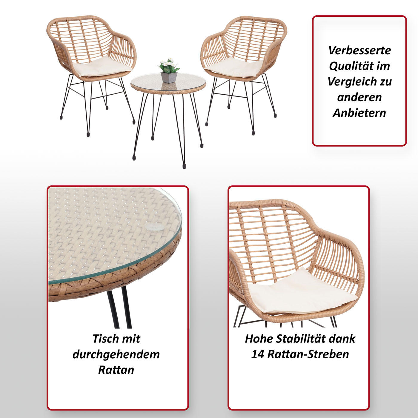 POLY-RATTAN GARNITUR Braun, Cremeweiß - Braun/Weiß, Kunststoff - MCW