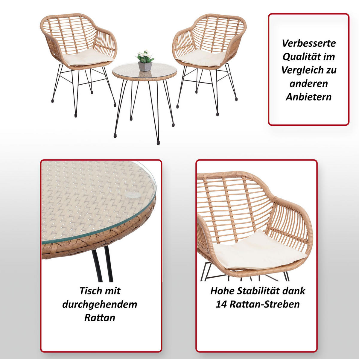 POLY-RATTAN GARNITUR Braun, Cremeweiß - Braun/Weiß, Kunststoff - MCW