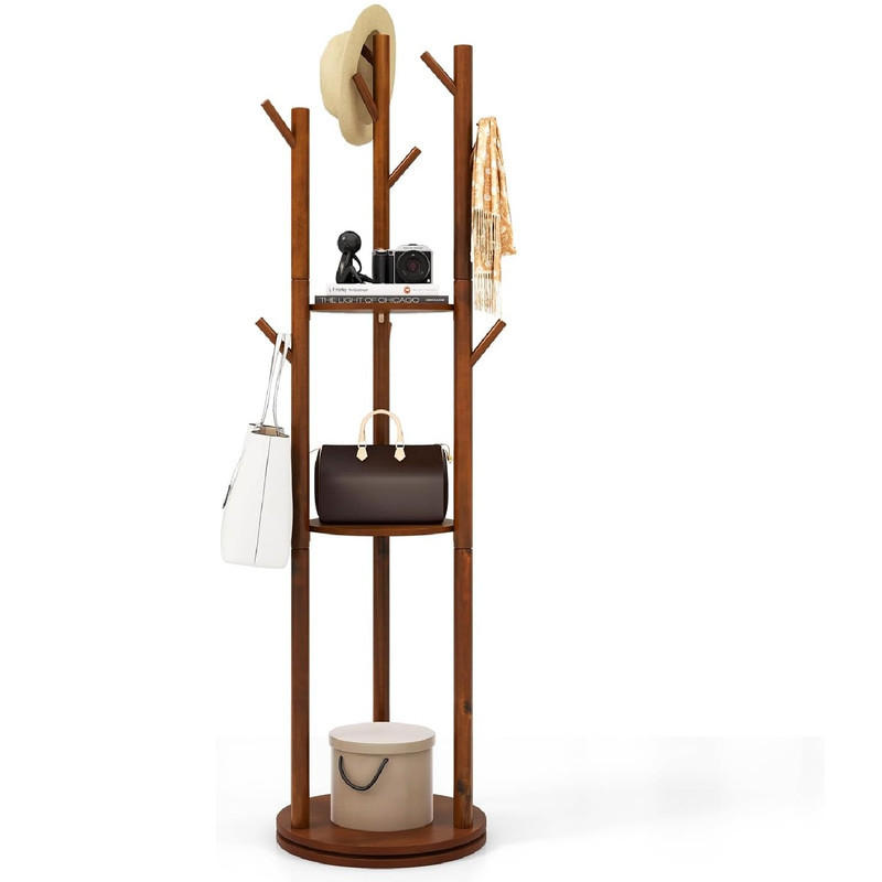 GARDEROBENSTÄNDER 360°drehbar walnuss - Braun, Holz (42/167/42cm) - COSTWAY