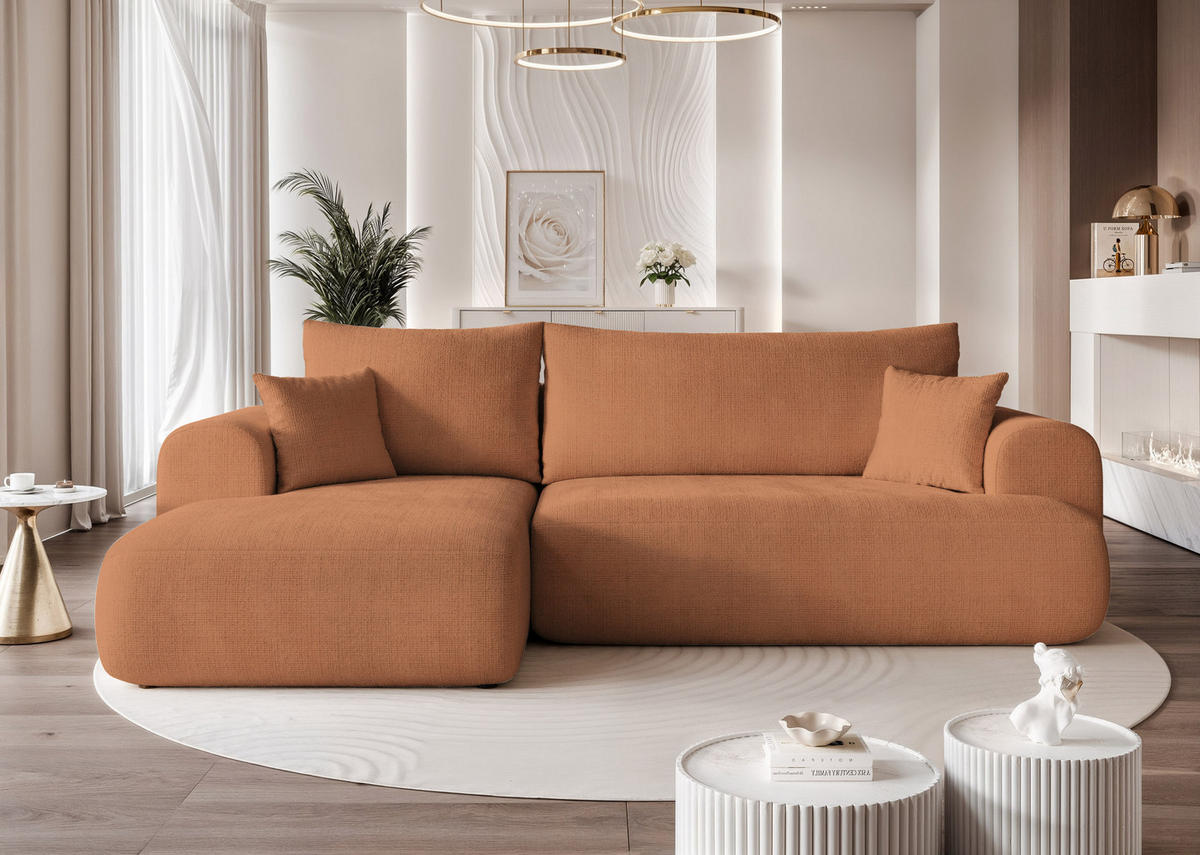 ECKSOFA BLOOM mit Schlaffunktion und Bettkasten Orange - Orange, Holzwerkstoff/Kunststoff (263/150cm) - Idohome