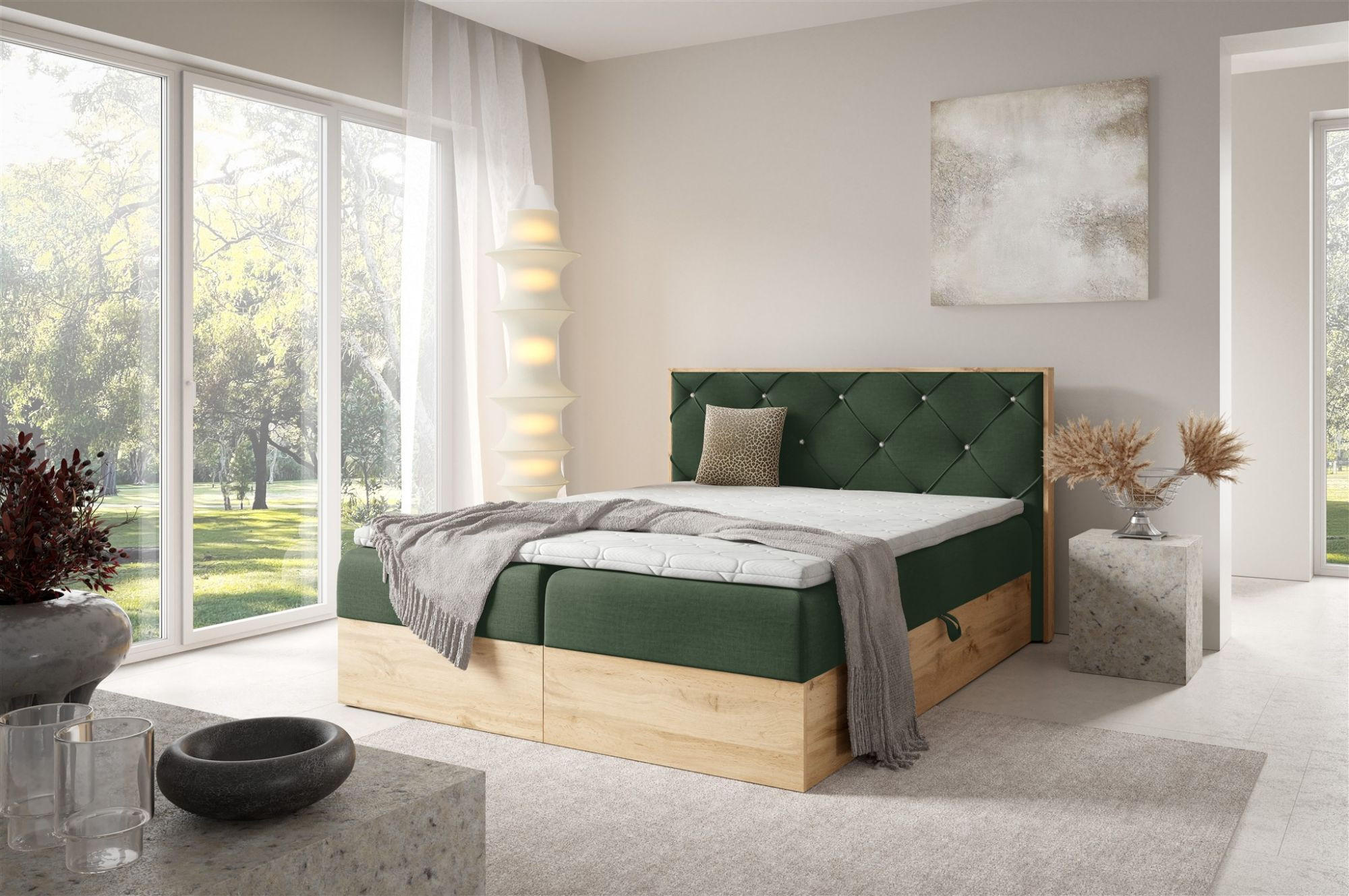 BOXBETT Helios In überlänge - Grün, Holzwerkstoff/Textil (140/220cm) - Fun Möbel