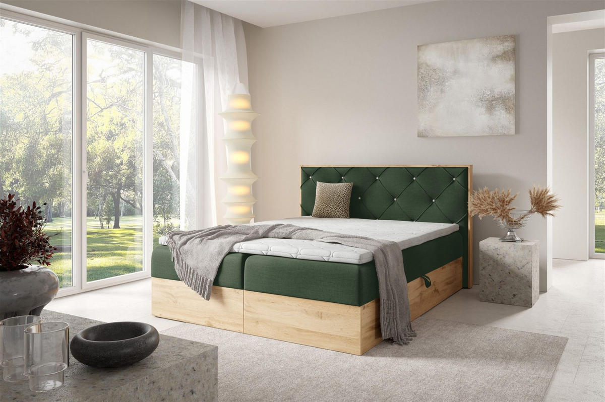 BOXBETT Helios In überlänge - Grün, Holzwerkstoff/Textil (140/220cm) - Fun Möbel