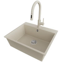 GRANITSPÜLE Riga, 3-er set Beige 58/50 cm, 1 Becken + Küchenarmatur 40/20 cm + Ablauf-Set ab 60er Unterschrank - Chromfarben/Beige, Kunststoff (58/20/50cm) - Primagran