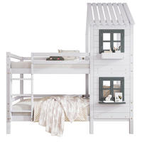 ETAGENBETT 90/200 cm mit Fenster, Handlauf und Hausdach aus Kiefernholz und MDF, Weiß/Grau - Weiß, Holzwerkstoff (90/200cm) - Redom