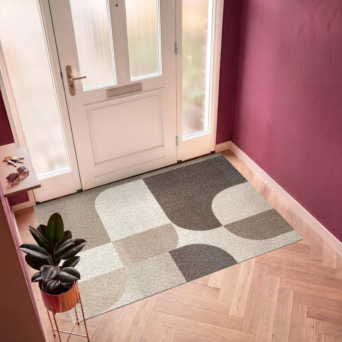 FUSSMATTE Geometrisch - Gewebte Struktur - Modern Fußabtreter 180x120 cm - Beige, Kunststoff (180/120cm) - MuchoWow