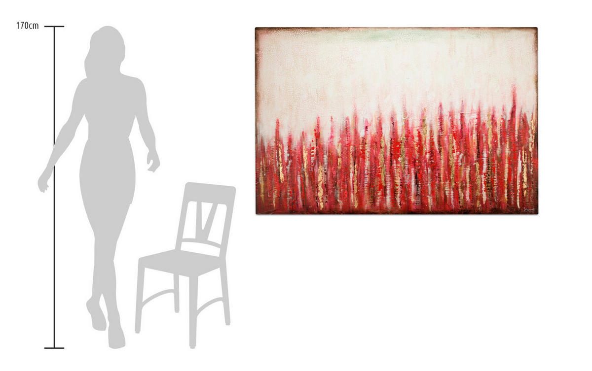 ACRYLBILD HANDGEMALT 120/80 cm - Beige/Rot, Holz/Textil (120/80cm) - KUNSTLOFT