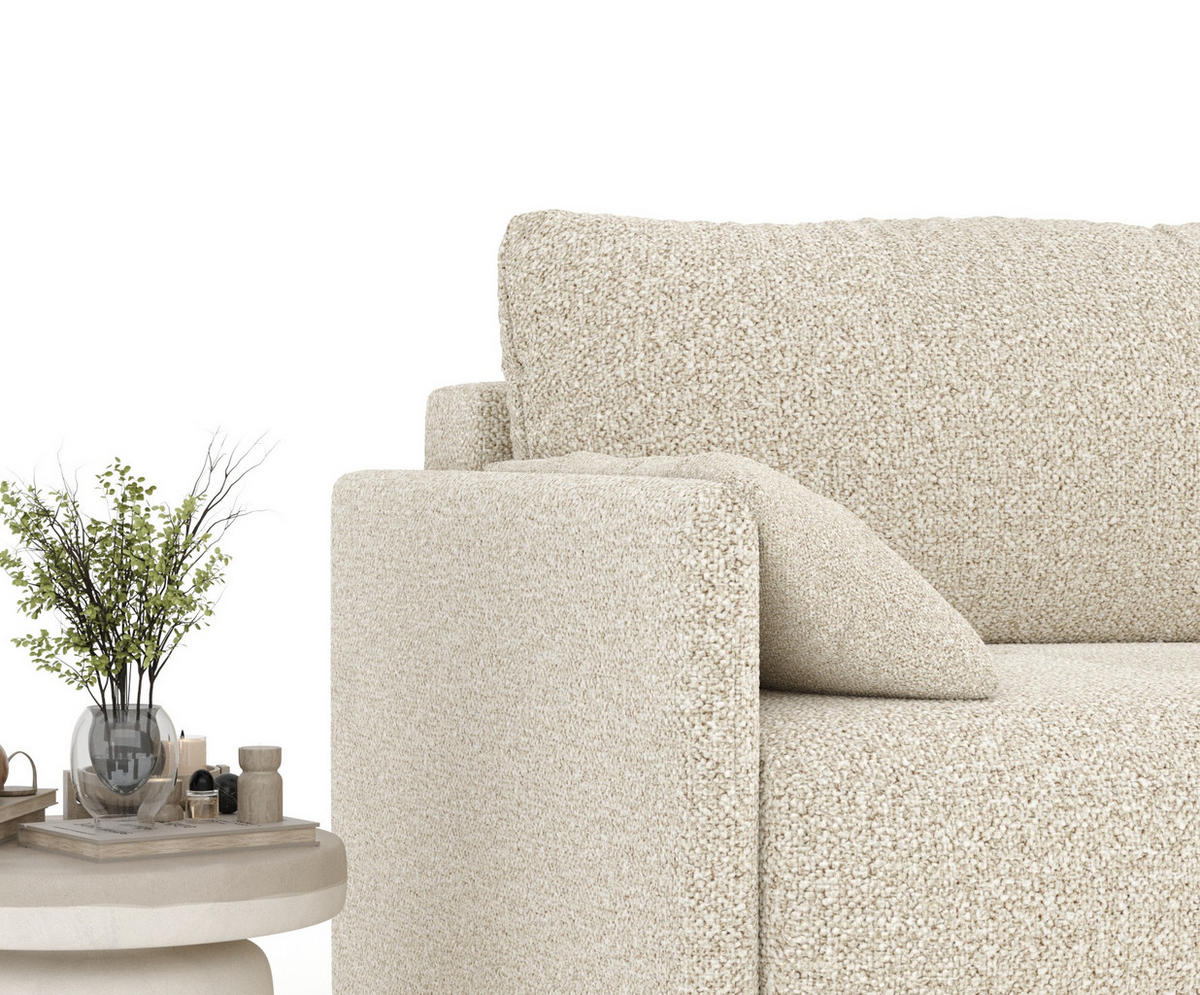 SCHLAFSOFA MIT ECKSOFA-FUNKTION Nappa Beige Plüschstoff - Beige/Schwarz, Holz/Holzwerkstoff (215/100/112cm) - Maison de Reve
