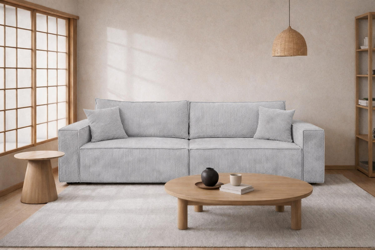 SOFA Mit Schlaffunktion Und Bettkasten, Cordstoff Poso, Grün, BEST SCORNER - Hellgrau, Holz (245/83/90cm) - Kaiser Möbel