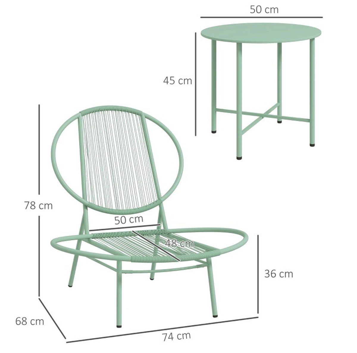 SCHMETTERLINGSLEHNE aus Stahl rostfrei 40×40×46cm Grün mit Tisch - Grün, Metall - Modfu