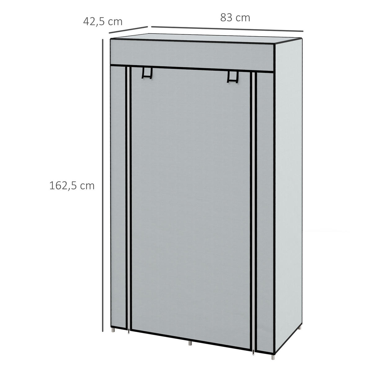 STOFFSCHRANK, Kleiderschrank, Hellgrau - Hellgrau, Metall (42.5/162.5/83cm) - HOMCOM