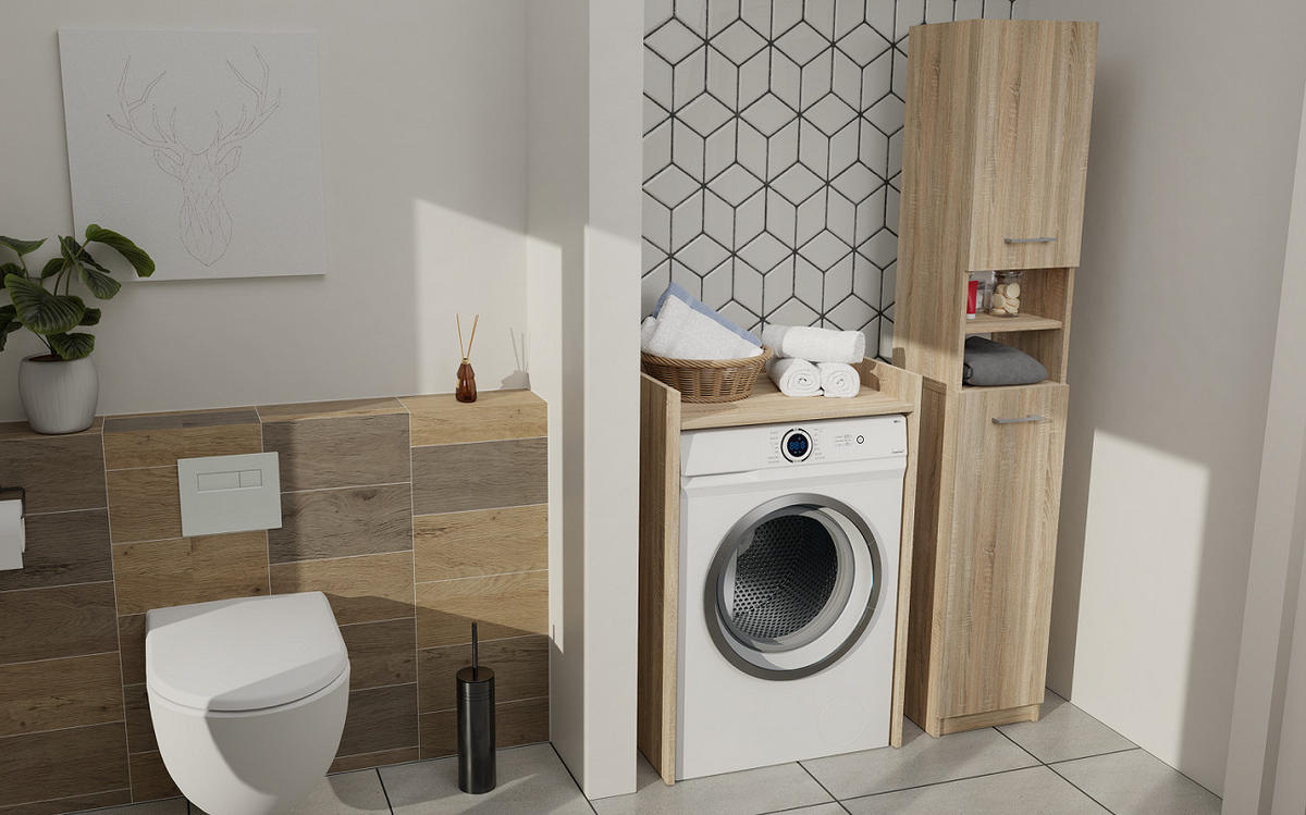 BADEZIMMERSCHRANK POLA NP für Waschmaschine - Sonoma Eiche, Holzwerkstoff (64/97.5/50cm) - CDF