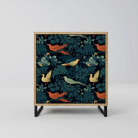 SIDEBOARD FOWL ORNAMENT, Eichefarben, 57,5x42x67,5 cm, Schwarze Metall-Rahmenfüße - Eichefarben/Multicolor, Holzwerkstoff/Metall (57.5/67.5/42cm) - SpaceRebels