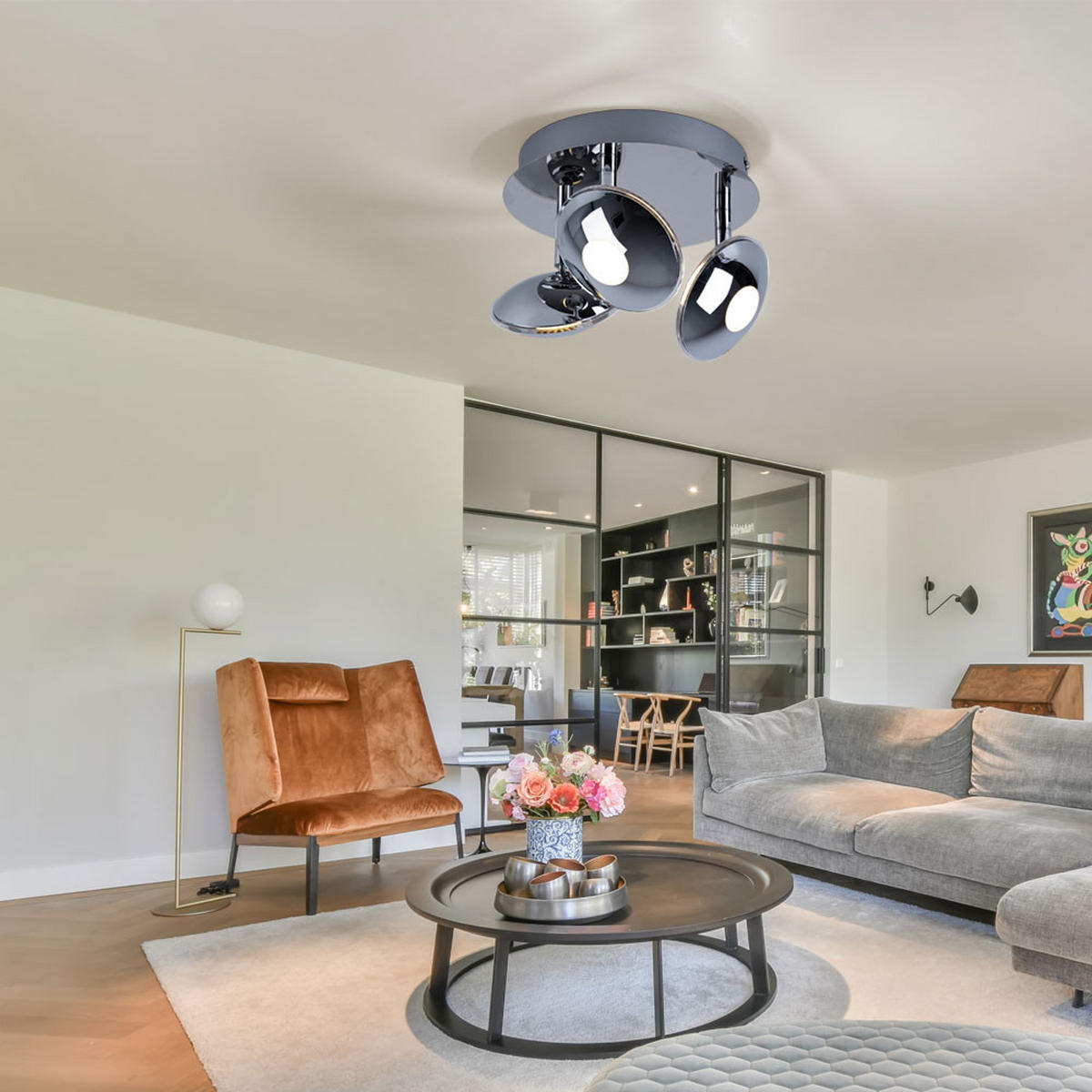 LED DECKENLEUCHTE Chrom Silber satiniert 3 Flammig - Silberfarben, Metall (20/20/15cm) - Globo Lighting