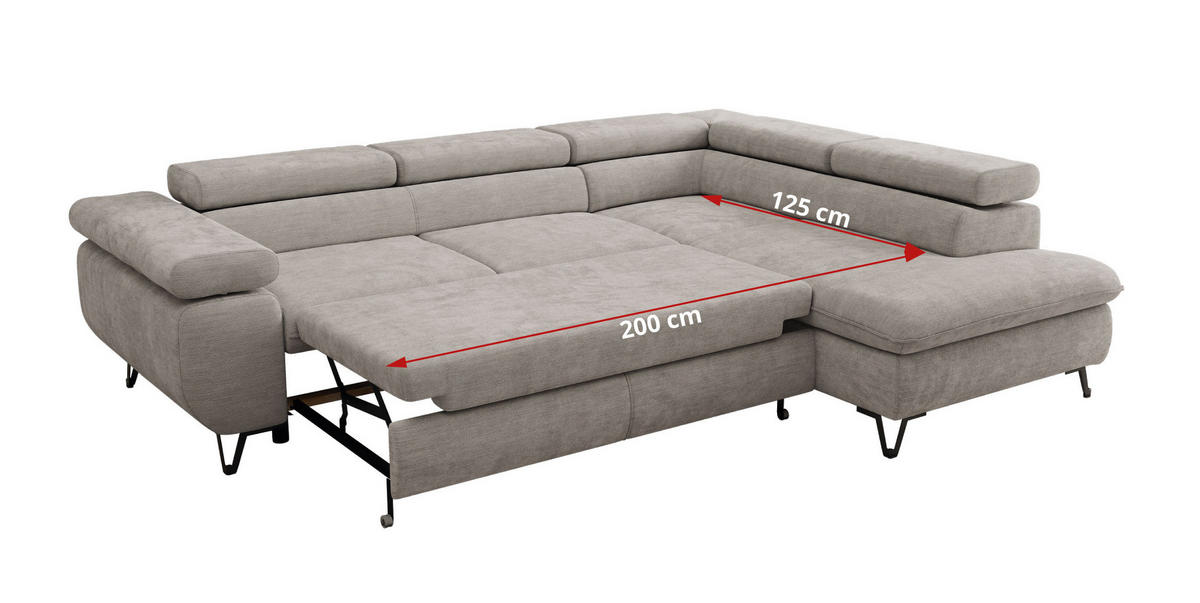 ECKSOFA PABLO L Hellgrau Schenille glatt - Links Seite - Hellgrau/Schwarz, Textil/Metall (208/273cm) - MKS