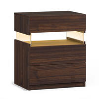 NACHTTISCH 48/38/61 cm walnussfarben aus Holzwerkstoff mit 3 Schubladen und LED-Beleuchtung - Walnussfarben, Holzwerkstoff (38/61/48cm) - OKWISH