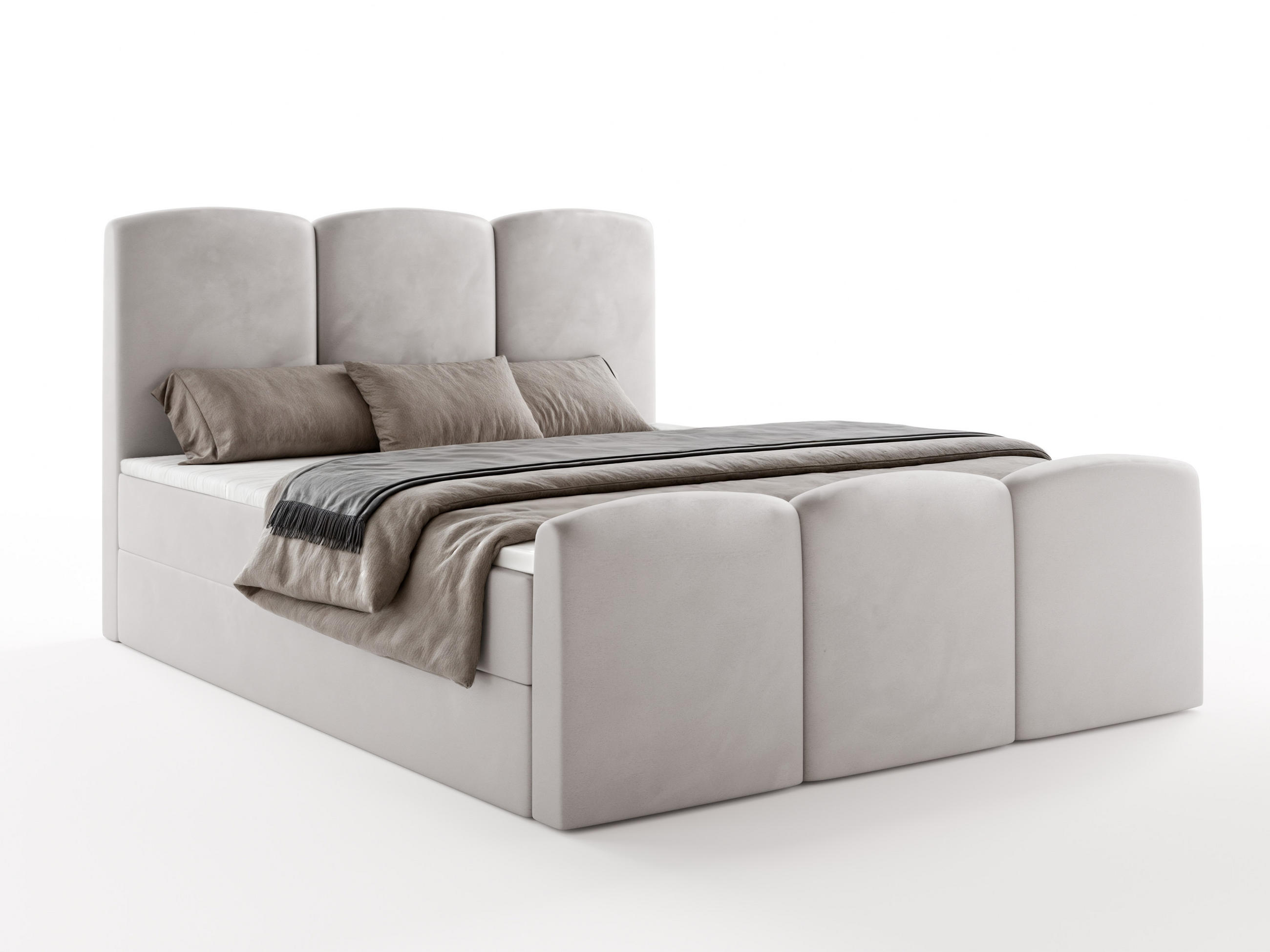 BOXBETT SAVIO 160x200 cm mit Bettkasten, Bonell-Matratze H3 und Topper – Samt Platinfarben - Platinfarben, Textil (160/200cm) - Luxkor24