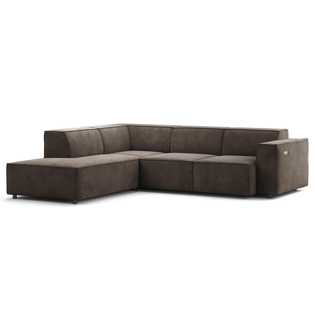ECKSOFA mit Ottomane - Taupe/Schwarz, Kunststoff/Textil (260/234cm) - home24