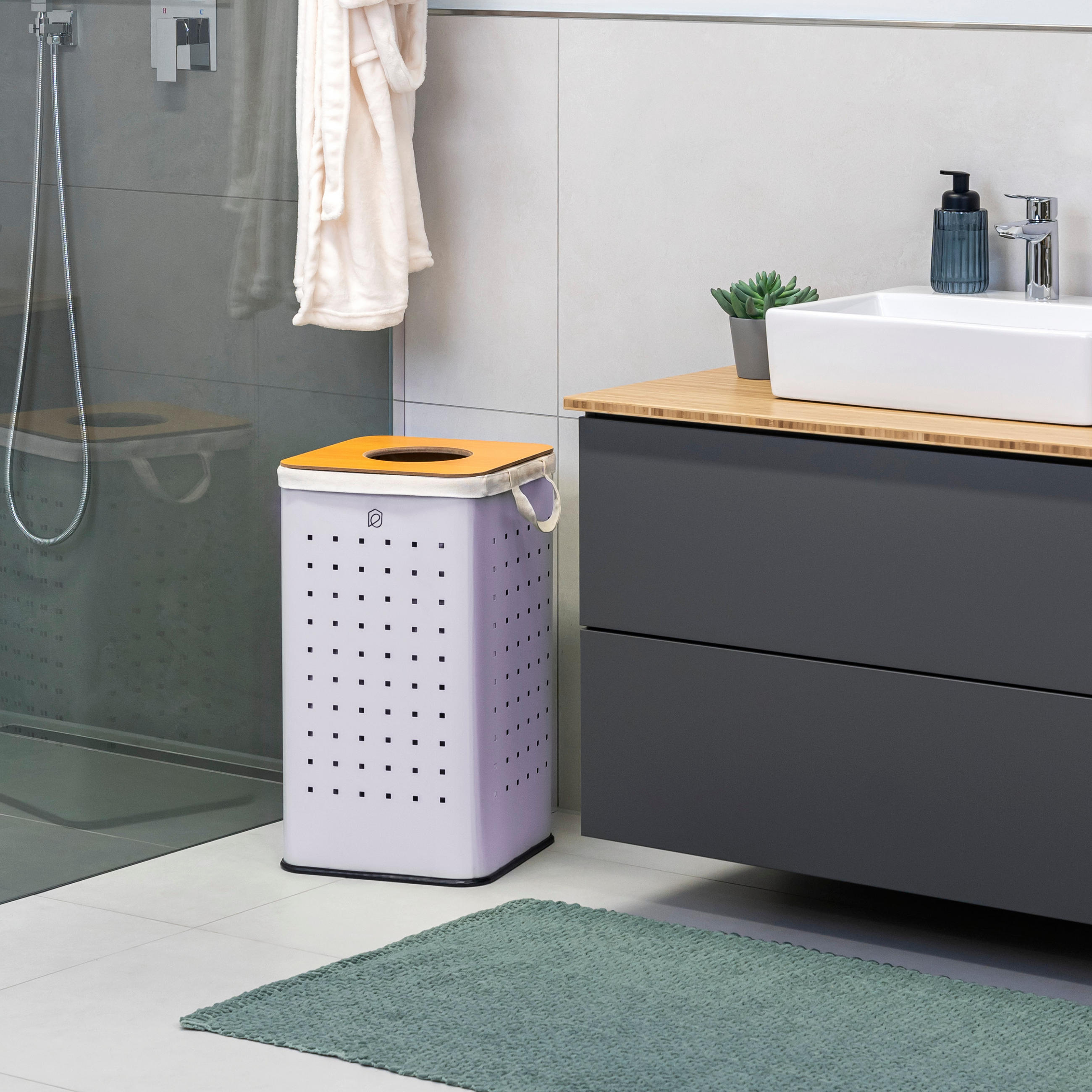 WÄSCHETONNE 50 Liter, lila - Lila, Metall (32/58/32cm) - eluno