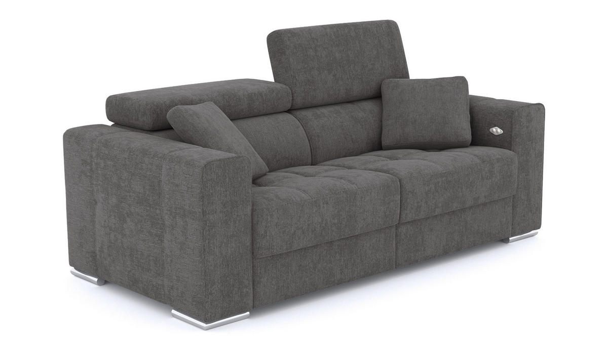 SOFA QUARTZ 3-Sitzer mit 2 Relaxfunktionen, dunkelgrau - Dunkelgrau/Silberfarben, Holzwerkstoff/Textil (204/80/102cm) - Courtois Laville