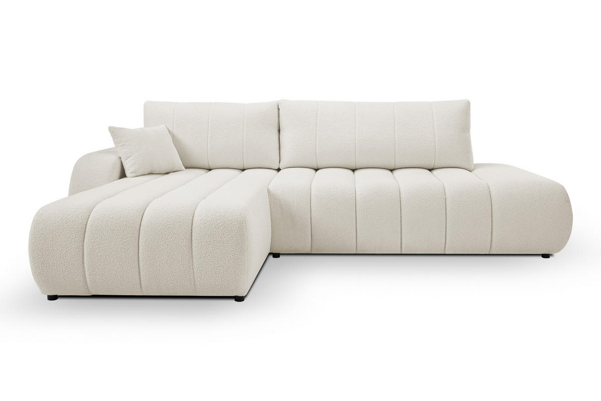 ECKSOFA Baloo mit Schlaffunktion und Bettkasten, komfortable Polsterung, Stoffbezug, lose Rückenkissen, freistehend, LINKS, 176x276x88 cm, White - Weiß, Holz/Textil (176/276cm) - DomoHome