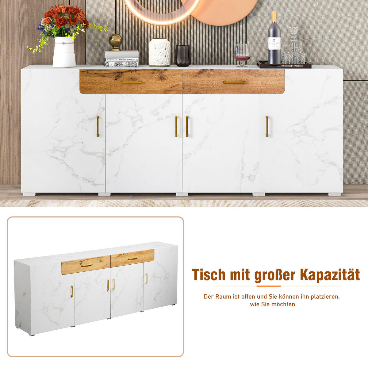 SIDEBOARD Weiß 208/39,5/80 cm - Weiß, Holzwerkstoff (39.5/80/208cm) - Urban Meuble