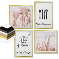 WANDBILDER 4er Set - 50x50 cm & 40x60 cm Goldrahmen - Boho-Küchengras-Schriftzug - Goldfarben, Kunststoff (50/50cm) - ArtPrintCave