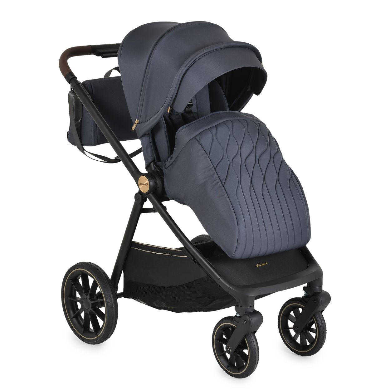 KOMBIKINDERWAGEN 2 in 1 Celebrity dunkelgrau Stoßdämpfer PU-Rollen Wickeltasche - Grau, Metall (96/60/100cm) - Cangaroo