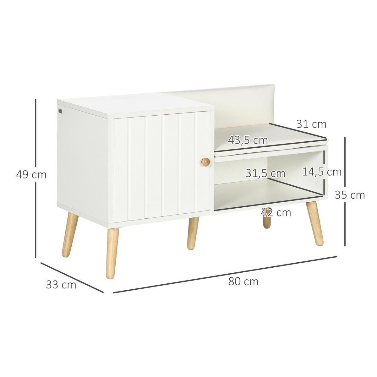 SCHUHBANK Weiß 80/33/49 cm - Weiß, Holzwerkstoff (80/49/33cm) - PANGIVO