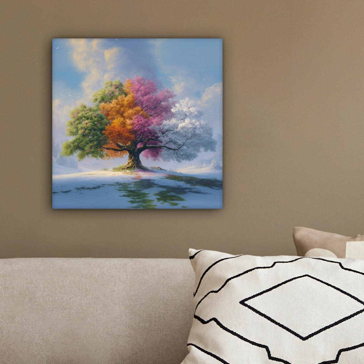 LEINWANDBILD Baum - Jahreszeiten - Winter - Landschaft Deko Wohnzimmer 20x20 cm - Multicolor, Textil (20/20cm) - MuchoWow