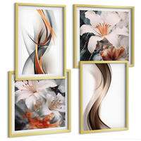BILDER SET 4er Set - 50x50 cm & 40x60 cm Goldrahmen - Gelbgrau-braune Wellen - Goldfarben, Kunststoff (50/50cm) - TULUP