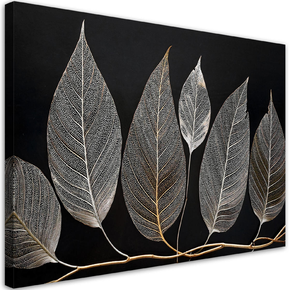 WANDBILD minimalismus hinterlässt zweig glamour silber - Silberfarben, Textil (60/40cm) - Feeby