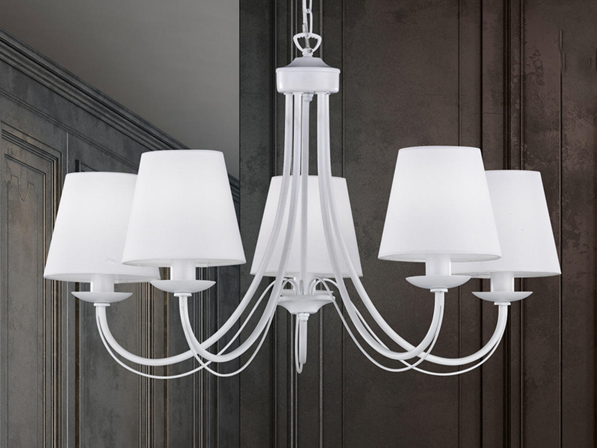LED-KRONLEUCHTER Ø70cm, Lampenschirme Stoff Weiß - Weiß, Textil/Metall (70/70/150cm) - meineWunschleuchte