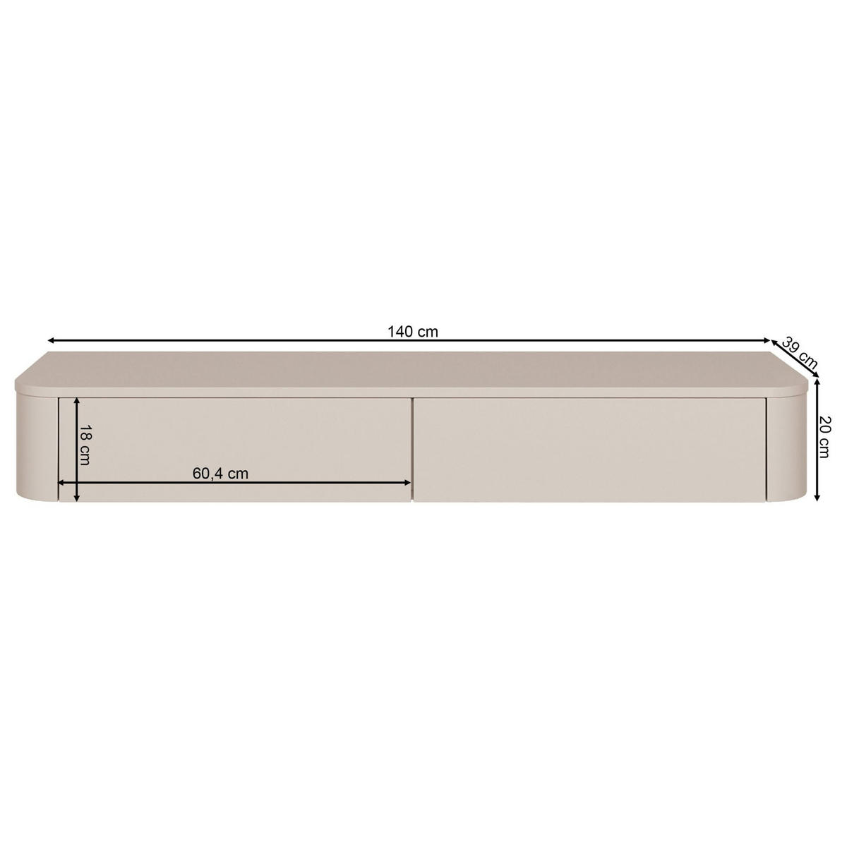 TV-BOARD Luvio Kaschmirgrau hängend 140/20/39 cm - Taupe, Holzwerkstoff (140/20/39cm) - Selsey