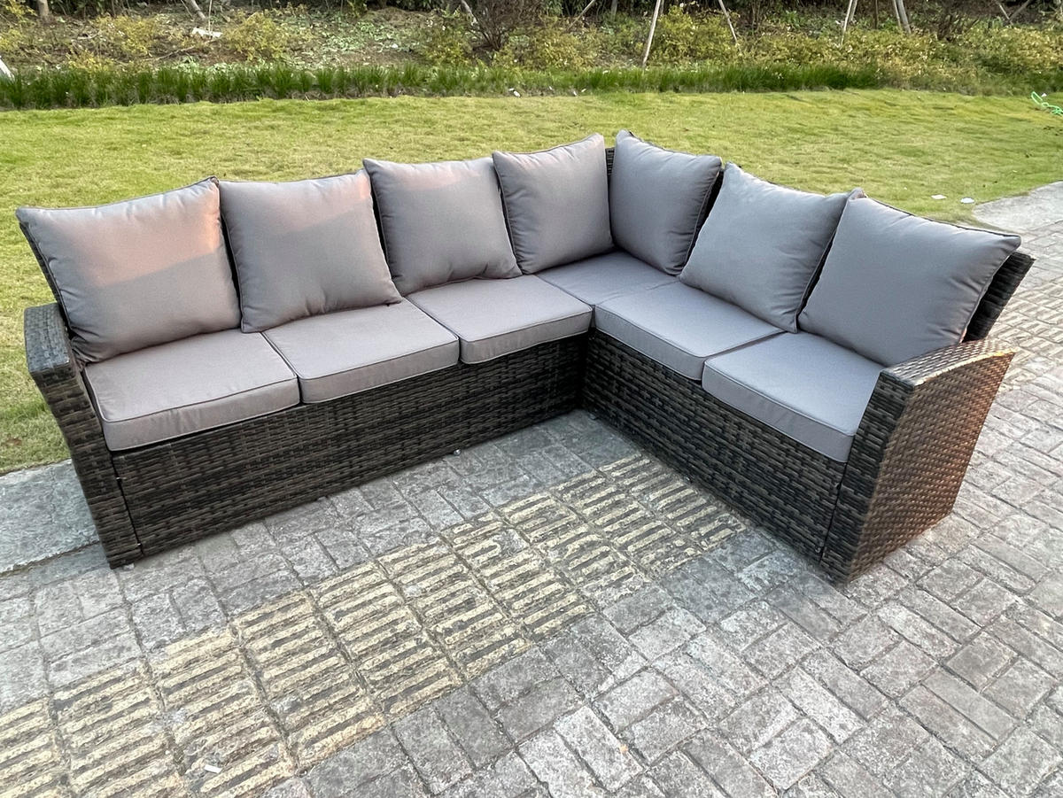 GARTENTISCHGRUPPE Polyrattan 9-Sitzer - Dunkelgrau/Grau, Glas/Kunststoff - Fimous