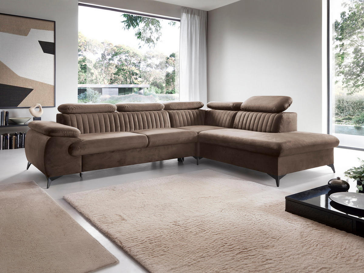 ECKSOFA 275 cm mit verstellbaren Kopfstützen Xanto L, Rechts, Braun - Braun, Holz (221/275cm) - Emporius
